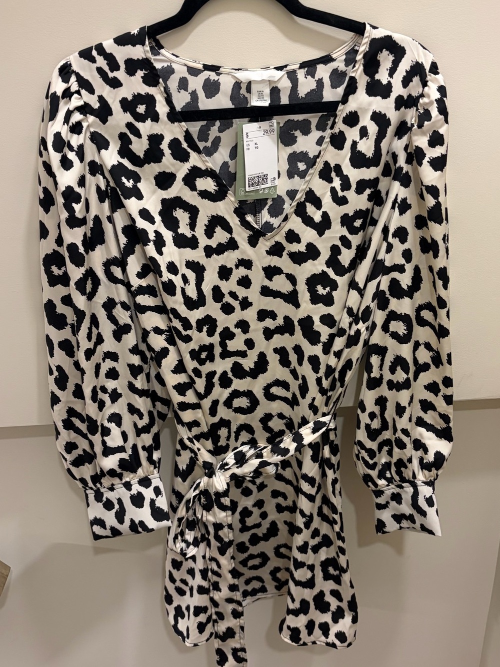 Leopard Print Tie-Waist Dress/Long Blouse - Black & White